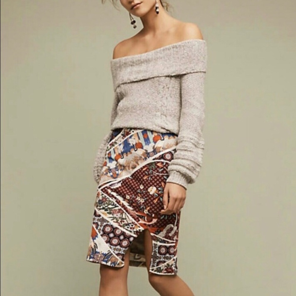 Anthropologie Maeve Vannia Asian Crane Skirt